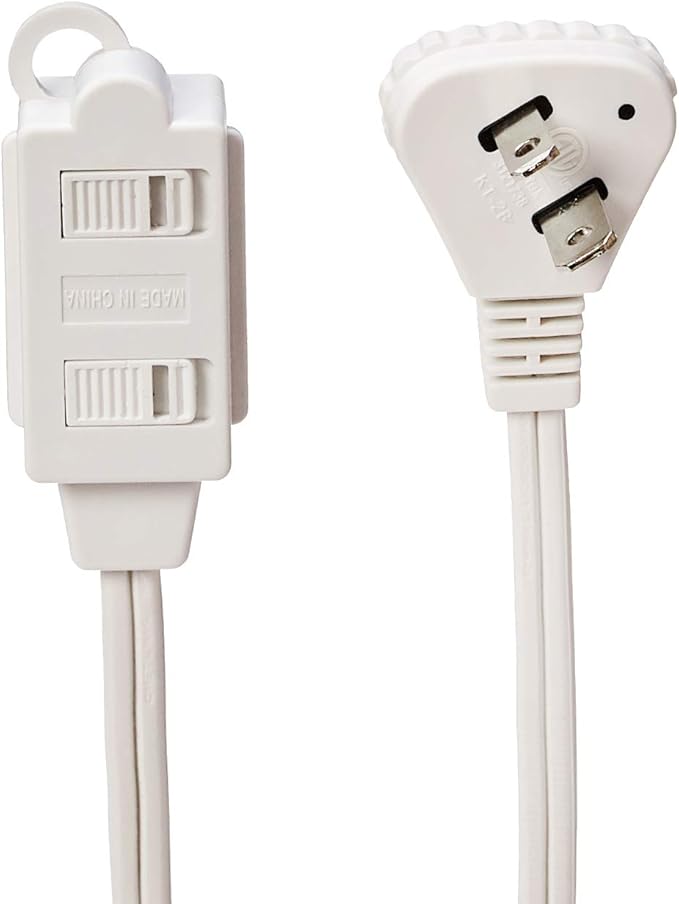 Amazon Basics 6-Foot 2-Prong Indoor Extension Cord Power Strip with Flat Plug, Space-Saving Design, 13 Amps, 1625 Watts, 125 VAC, White, 2-Pack