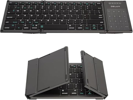 DELUX Full Size Folding Keyboard 78 Keys, Wireless Bluetooth Keyboard with 2-in-1 Touchpad, Portable Travel Multi-Device and Multi-System (KF17)