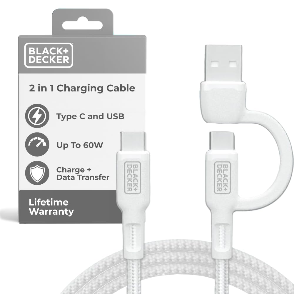 BLACK+DECKER USB C Multi Charging Cable, Fast Multi Charger Cable w/Adapter Braided 2in1 Multiple USB Cable, Universal Charging Cord w/Type C/USB Adapter for iPhone 17 16 15/Samsung/LG/Tablets/More