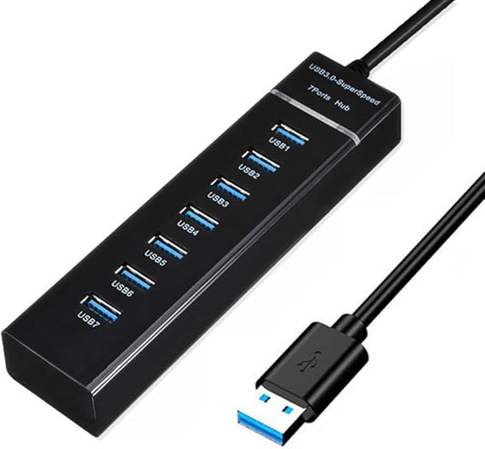 SuperSpeed USB 3.0 Hub 7-Port, Multiple Port USB Hub with Indictor Light, High Speed Data Transfer & Sync, Compatible with Mouse, Keyboard, Printer, Windows, MacOS, Linux