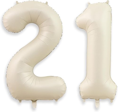 Big Foil 21 Balloon - 40 Inch Cream White Number for 21st Birthday & Anniversary Celebrations