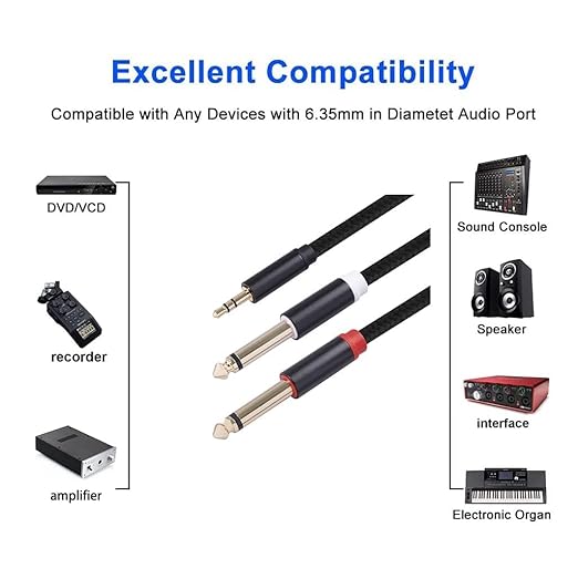 Yumiwoow 2pack 3.3Ft 3.5mm TRS to Dual 6.35mm Stereo Cable 1/8 TRS to Dual 6.35mm 1/4 TS Mono Y Splitter Audio Cord Adapter for Smartphone, Mixer,PC, CD Player, Speakers and Home Stereo System
