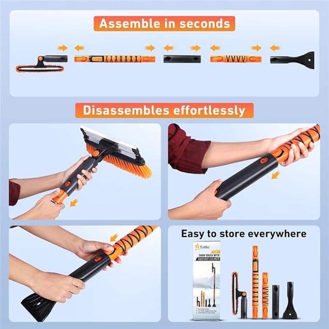 EcoNour 49" Extendable Squeegee Snow Brush and Ice Scraper for Car Windshield & Windows | 270Â° Telescopic Snow Broom with Pivoting Squeegee | Heavy Duty Car Snow Removal Tool for SUV, Truck & Car
