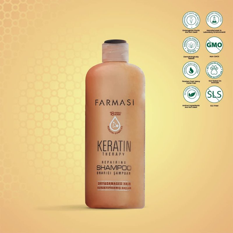 FARMASi Keratin Therapy Shampoo 12.2 fl oz & Hair Mask Set 6.7 fl oz: Repairing Cleanse & Deep Conditioning System for Dry Damaged Hair, Smoothness & Shine