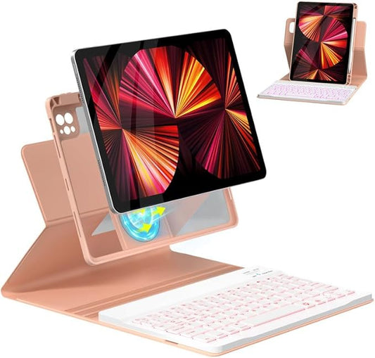OPAKIT Magnetic Keyboard Case for iPad Air 11-inch (M2 2024) & Pro 11 1st/2nd/3rd/4th,360 Rotation Detachable & 7 Color Backlit BT Keyboard Cover for ipad Air 5th 4th Generation 10.9 inch(Pink)