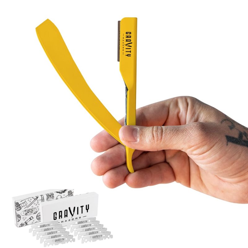 Professional Straight Razor - Ultra Exposed Straight Razor Kit with 10 Gravity Premium Blades, 2mm Exposed ("The OG")