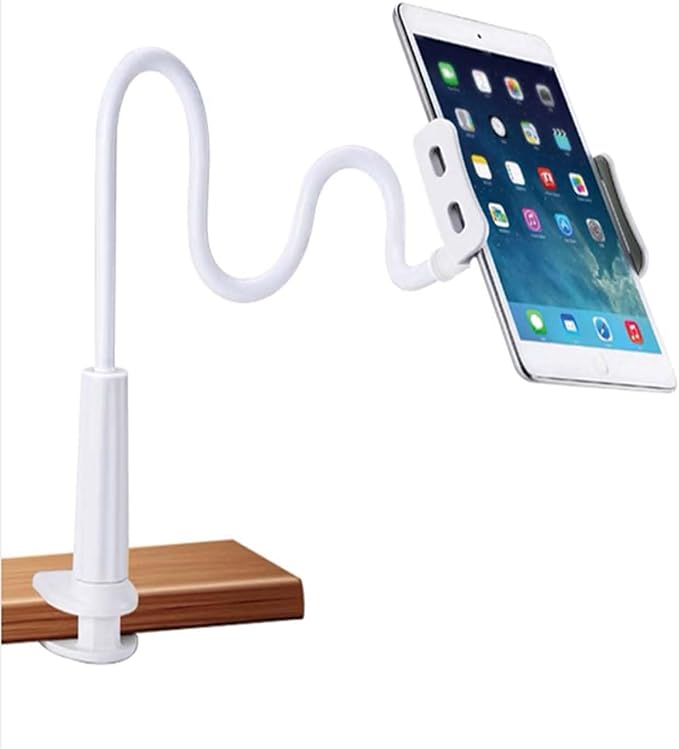 gsiollvderbarley Phone Holder,gooseneck Phone Holder,360° Rotate Support Rod One-Hand Adjustable Cell Phone Holder,for Desk Headboard Nightstand. (White)