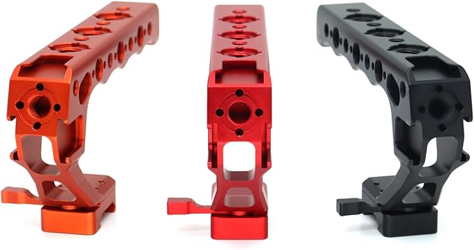SZJELEN Universal Top Handle with Quick Release NATO Grip with NATO Rail for DSLR Camera Cage, with 3 Cold Shoe Adapters to Mount DSLR Camera with Microphone/LED Light/Monitor (Red with NATO Rail)