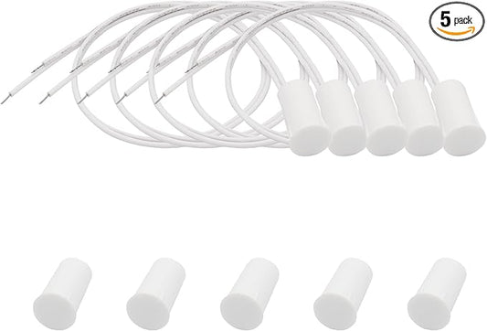FOCMKEAS 5PCS Recessed Wired Security Window Door Contact Sensor, Normally Closed NC, Door Alarm Magnetic Reed Switch with 2 Wire, ABS White, RC-35