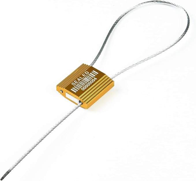 LeadSeals 100 Yellow Steel Cable Seals with Barcode, ISO 17712 Security Seals: Truck Seal, Anti-Tamper Pull Tite Tags, Self-Locking Safety Ties