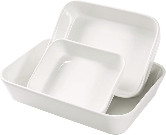 UNICASA Ceramic Oven Dishes - Set of 3 Rectangular Lasagne Dishes | Non-Stick Reactive Glaze, White
