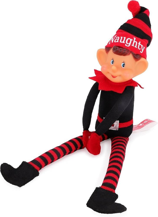 Toyland®️ Naughty Elf Soft Toy - 35cm Red & Black Design with Knitted Hat & Vinyl Face - Perfect Holiday Decor!