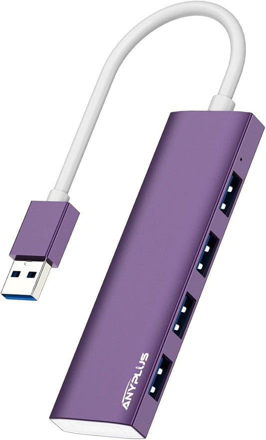 ANYPLUS USB Hub, USB 3.0 Hub Aluminum Alloy Ultra Slim USB Splitter, Portable 4 Port USB Extender, USB Hub for Laptop, PC, MacBook, iMac, Surface Pro, Mac Pro, Flash Drive, XPS 【Purple】