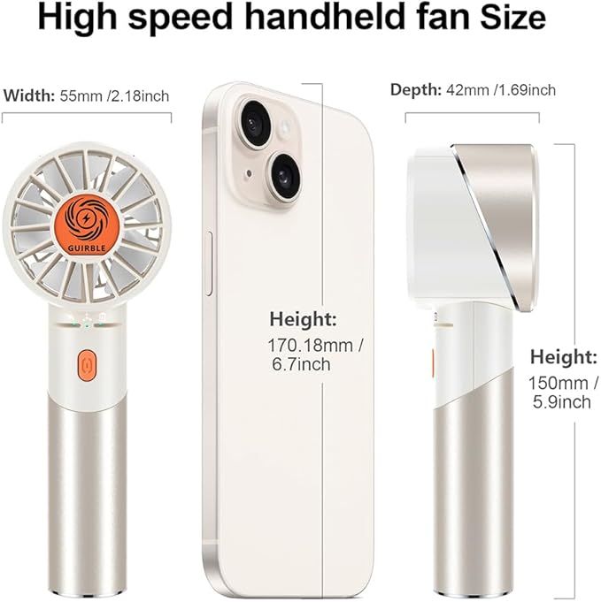 Guirble Handheld Fan,Portable Turbo Fan,Powerful Personal Fan(7000rpm High-Speed Motor,Battery Work 3-16 H),USB Rechargeable Mini Handheld Fan for Travel/Outdoor/Gift/Makeup (Beige)