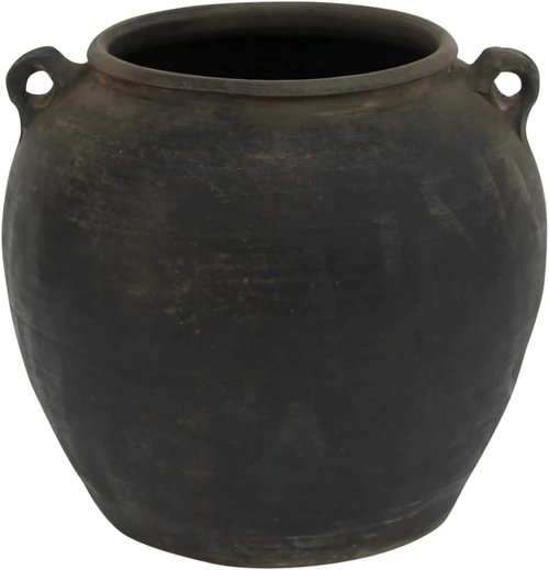 Artissance Vintage Charcoal Gray Ceramic Pottery Jar - Large 12'' Decorative Vase with Dual Handles