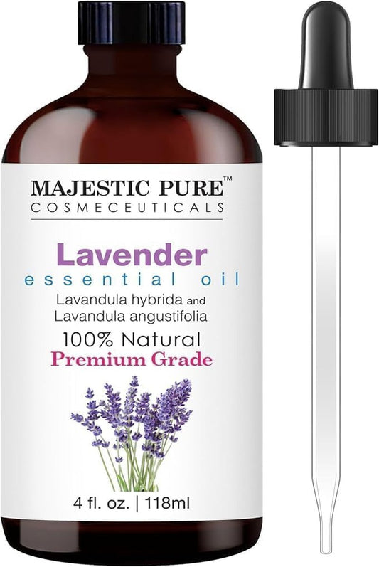 Majestic Pure Essential Oil with Glass Dropper - Essential Oils for Diffuser, Aromatherapy, Soap and Candle Making, Lavender Essential Oil, Lavender Oil, 4 Fl Oz