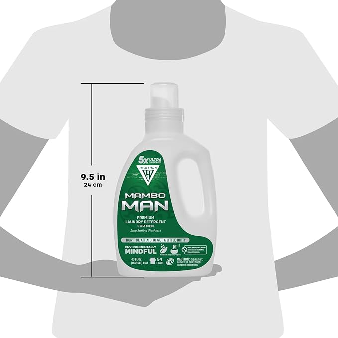 Hiketron Mambo Man Liquid Laundry Detergent, 5x Ultra Concentrated, Tough Stains Remover, Long Lasting Masculine Scent (80 Fl Oz, Pack of 2)