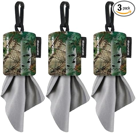 SPUDZ Classic Microfiber Lens Cleaner – Clip-On Pouch, Washable – for Binoculars, Scopes, Glasses, Screens | Classic | Alpine Mountain Camo, 6 x 6 Inch (3-Pack)