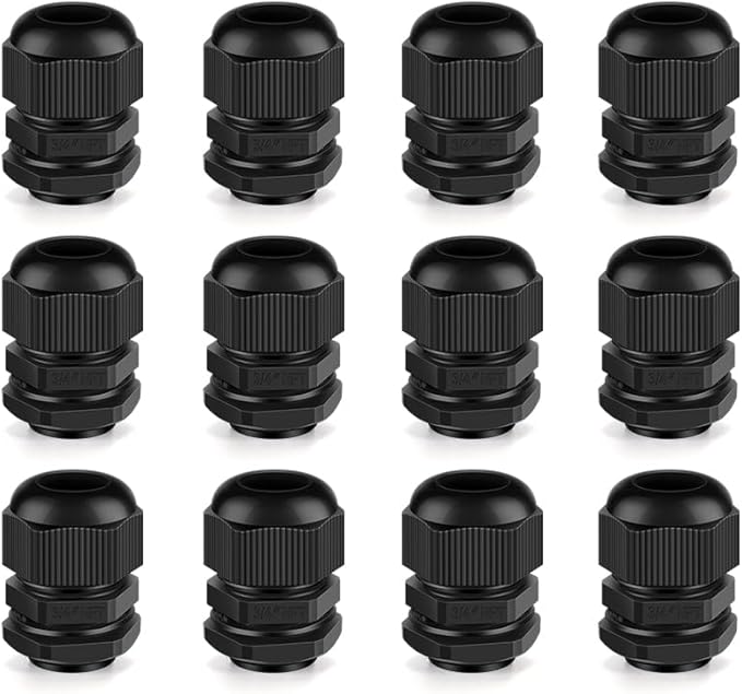 CGELE Cable Gland 12 Pack 3/4" NPT Waterproof Adjustable Connector Strain Relief Cord Connectors Joints Nylon with Gaskets…