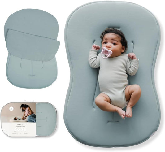 Snuggle Me® Baby Lounger - Premium Organic Cotton Infant Nest with Foam Core & Travel Bag | Slate (0-6 Months)