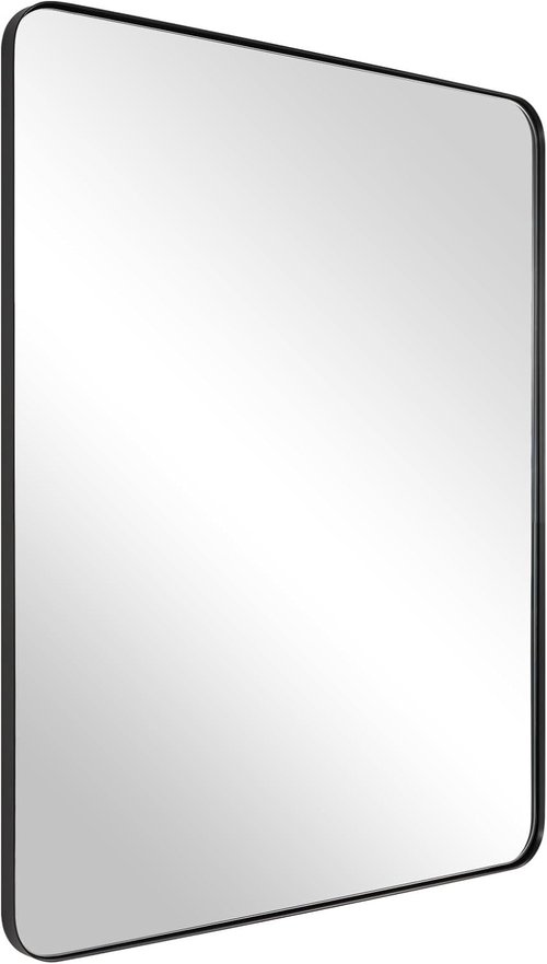ANDY STAR Bathroom Wall Mirror - 24x36 Inch Black Stainless Steel Frame with Rounded Corners