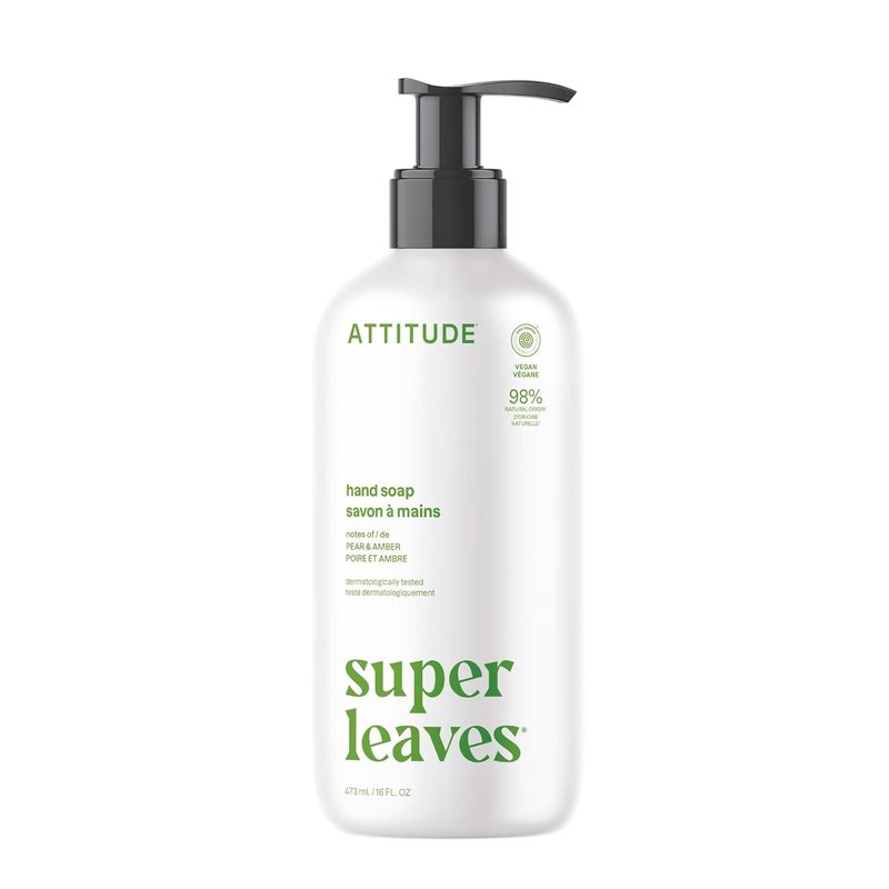 ATTITUDE Liquid Hand Soap - EWG Verified Vegan Formula | Pear & Amber, 16 Fl Oz