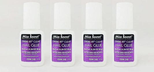 Mia Secret Strong-Jet Clear Nail Glue 4 Pack (8g x 4) – Professional Brush-On Nail Adhesive, Fast-Drying, Long-Lasting Hold for Press-On Nails, Tips & Nail Art
