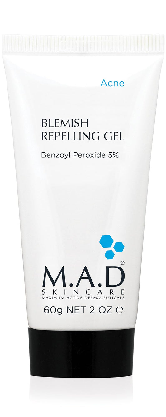 M.A.D Skincare Blemish Repelling Gel - Clinical 5% Benzoyl Peroxide & Alp Sebum Complex Pore Refining Treatment with Green Tea and Licorice 2.0 oz