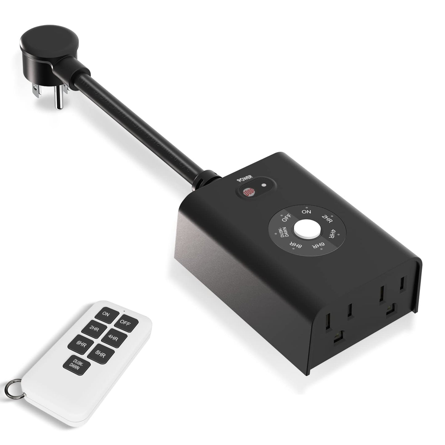 Minoston Outdoor Timer Outlet Waterproof with Remote, 2 Outlets Dusk to Dawn Plug, Light Sensor Countdown Timer 2 4 6 8 Hours 100Ft Remote Control Home Garden(MP42T)