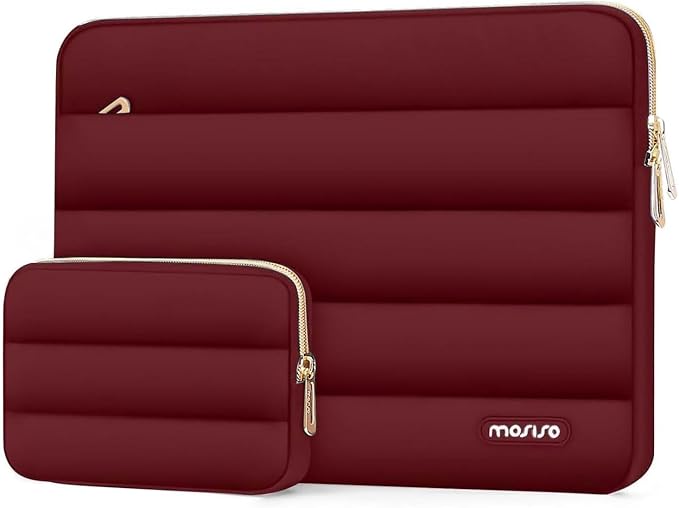 MOSISO Laptop Case 13.3 inch,13-13.3 inch Puffy Laptop Sleeve Compatible with MacBook Neo/Air 13.6 M5 M4 M3 M2 M1/Pro 13/14,HP Dell ASUS Lenovo,Polyester Horizontal Bag with Small Case, Red
