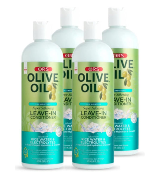 ORS Olive Oil Leave-In Conditioner - Max Moisture with Rice Water & Electrolytes | 16 oz (Pack of 4)