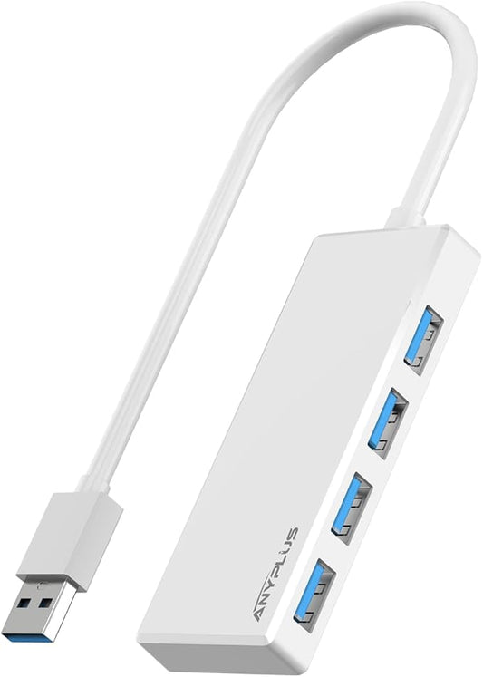 ANYPLUS USB 3.0 Hub, Portable Slim USB Hub Adapter, 0.8 ft Multiple USB Splitter, USB Extender for PC, Laptop, iMac, Surface Pro, MacBook, Mac Pro, Flash Drive, XPS, Mouse, HDD【White】