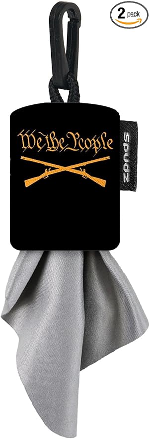 SPUDZ Ultra Microfiber Lens Cleaner with Closeable Bottom – Clip-On Pouch, Washable – for Binoculars, Scopes, Glasses, Screens | Ultra We The People, 6 x 6 Inch (2-Pack)
