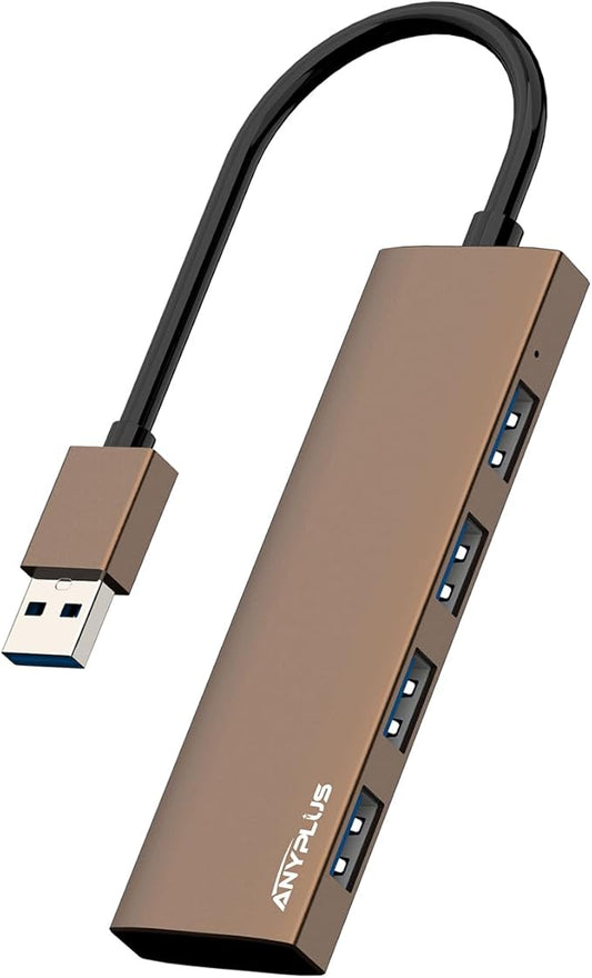 ANYPLUS USB Hub, USB 3.0 Hub Aluminum Alloy Ultra Slim USB Splitter, Portable 4 Port USB Extender, USB Hub for Laptop, PC, MacBook, iMac, Surface Pro, Mac Pro, Flash Drive, XPS【Brown】