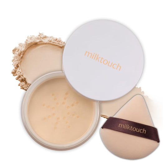 MILKTOUCH Air Blur Rice Setting Powder, Loose & Pressed Face Powder Foundation, Lightweight Vegan, Longwear 24H Blur Waterproof - Translucent