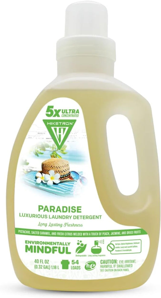 Hiketron Paradise Liquid Laundry Detergent, 5x Ultra Concentrated, Tough Stains Remover, Long Lasting Scent (40 Fl Oz, Pack of 1)