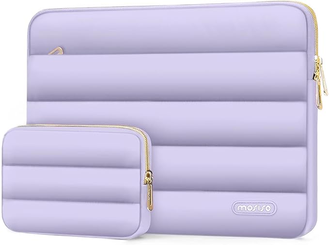 MOSISO Laptop Case 13.3 inch,13-13.3 inch Puffy Laptop Sleeve Compatible with MacBook Neo/Air 13.6 M5 M4 M3 M2 M1/Pro 13/14,HP Dell ASUS Lenovo,Polyester Horizontal Bag with Small Case, Purple