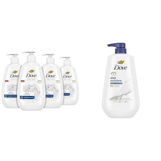 Dove Advanced Care Hand Wash Deep Moisture 4 Count for Soft, Smooth Skin, More Moisturizers & Body Wash with Pump Deep Moisture For Dry Skin Moisturizing Skin Cleanser