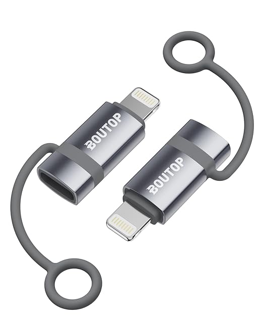 BOUTOP [MFi Certified] USB C to Lightning Adapter Support 36W PD Fast Charging with Anti-Loss Design Compatible with iPhone Gray -2 Pack