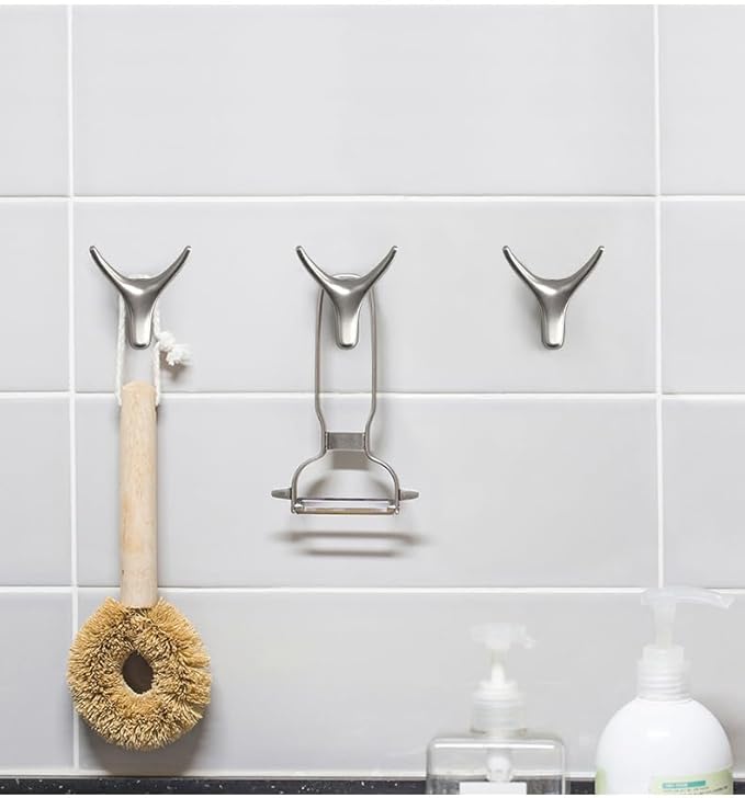 NETLKLA 4 Packs Towel Hooks,Coat Hook Cow Head Wall Hooks, Metal Heavy Duty Wall Hooks for Hanging Coats, Hats, Bags, Kitchenware and Towels in Living Room, Kitchen, Bedroom and Bathroom (Silver)