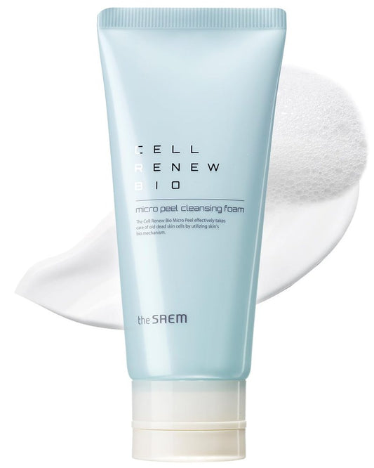 THESAEM Cell Renew Bio Micro Peel Cleansing Foam - Face Exfoliating Cleanser PHA Enzyme - Marine Eryngium Peptide Kombucha - Gentle Daily Pore Refining Hydrating Soothing Korean Skincare Wash, 5.75oz