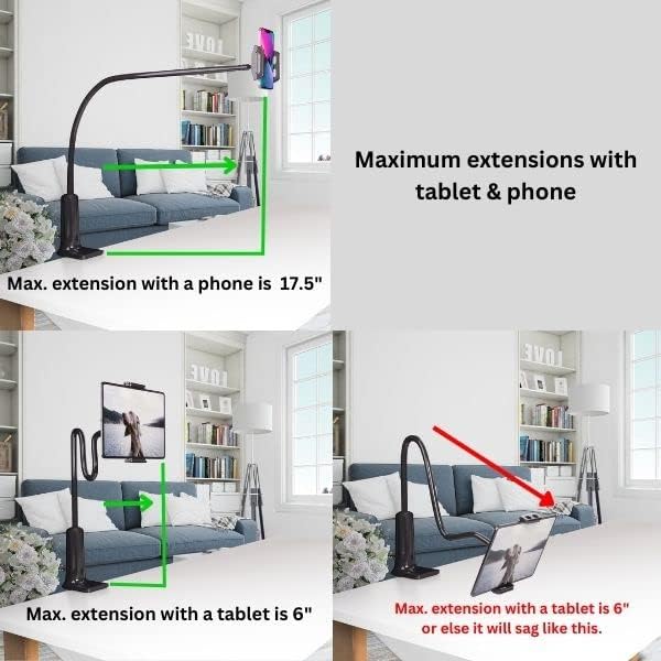 LEVO Adjustable Cell Phone Holder – Clamping Gooseneck Phone Mount with Flexible Long Arm – Hands-Free Smartphone Holder for Desk, Bed, Headboard, Kitchen Counter, Boat, RV & More