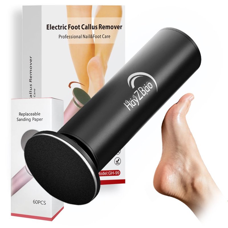 HayZBao Electric Foot Callus Remover - Electric Callus Remover for Feet,Foot Scrubber with 60 Pcs Sandpaper Discs,Professional Pedicure Tool for Dead Skin - Black