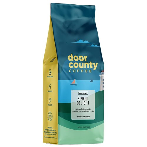 Door County Coffee Sinful Delight - Medium Roast Ground Coffee, 10 oz Bag for Rich Flavor