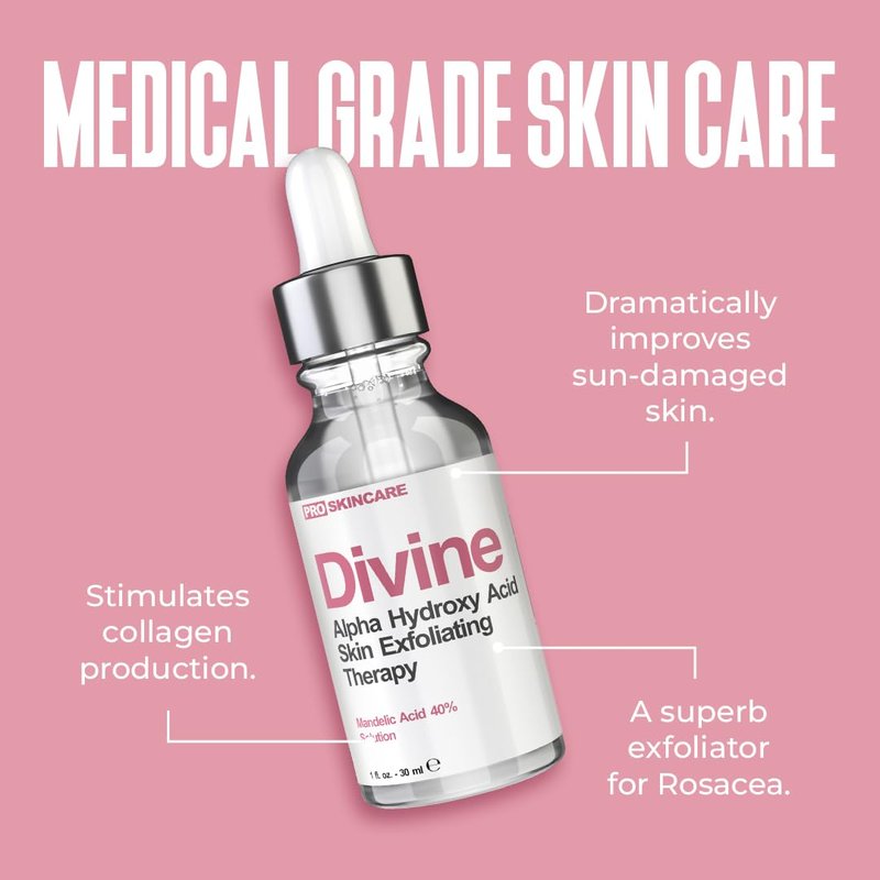 Mandelic Acid Clearing Serum for Acne Scars, Folliculitis, Aging Skin, Dark Spots - 40% Mandelic Acid Peel AHA Liquid Exfoliant, Clinical Grade Facial Peeling Solution
