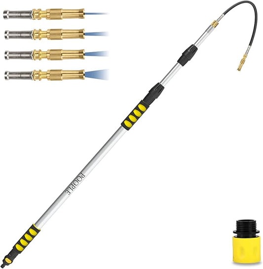 Gutter Cleaning Tools from The Ground, 16FT (24FT Reach) Telescoping Gutter Cleaner Wand with Adjustable Water Flow, Rain Gutters Cleaning Tool for Leaves and Debris, Fits Standard Garden Hoses