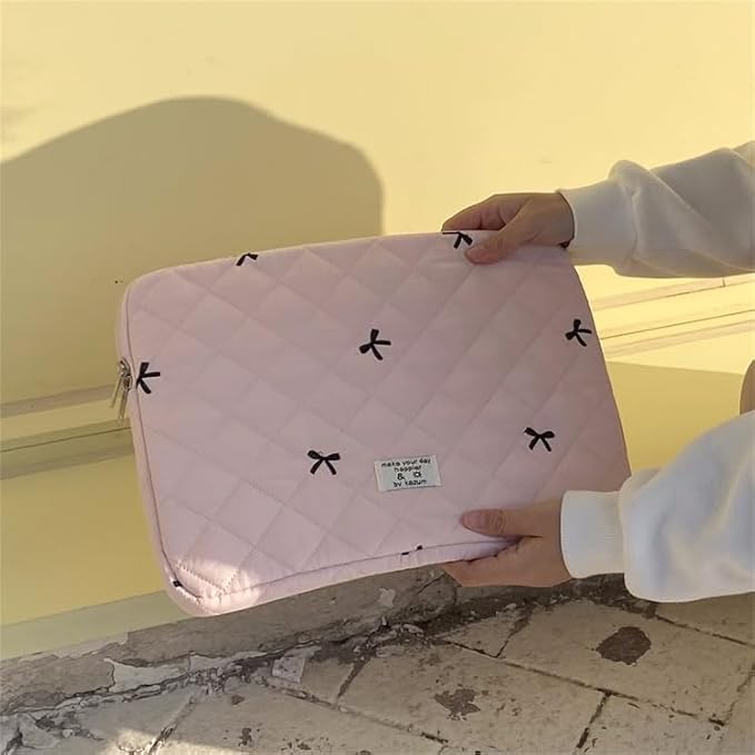 Attria Cute Bow Graphic Carrying Laptop Bag Y2K Preppy Laptop Sleeve Case Bag Kawaii Pad Computer Protect Case Pouch (15-15.6 inch,Pink)