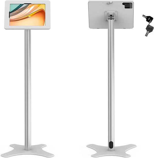 Beelta Tablet Floor Stand, Anti-Theft, Rotate Lockable Metal Tablet Enclosure+Aluminum Pole+Metal Base, Compatible with 10.9" iPad 10th, Pro 11" 1 2 3 4, Air 4 5, Air 11"(M2/M3), iPad 11"(A16)