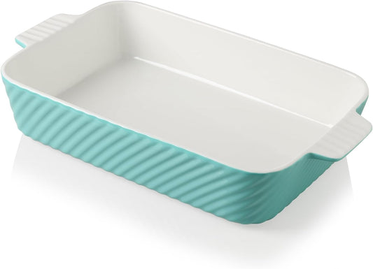 Sweejar Ceramic Baking Pan - 13 x 9 Porcelain Dish for Brownies & Lasagna | Turquoise with Handle