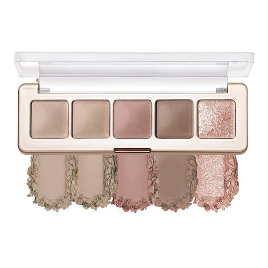 5 Colors Neutral Nude Matte & Shimmer Eyeshadow Palette,Rose Cocoa Brown Pink Neutral-Cool Mattes Glitter Eye shadow Contour Makeup Palette for Mature Women, Blue Green Eyes, Daily Natural Makeup.